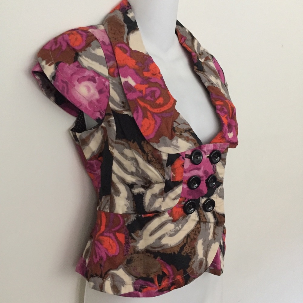 Anthropologie Elevenses Floral Short Sleeve Blazer Jacket Women's Size 0 - Picture 3 of 12